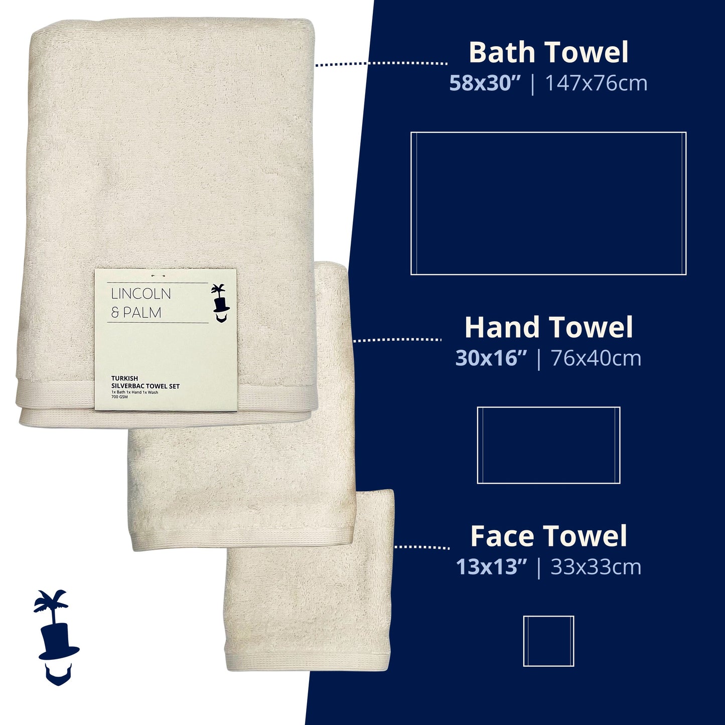 Lincoln & Palm Turkish Towel Set – Plush, Absorbent & Silver-Infused (3-Piece)
