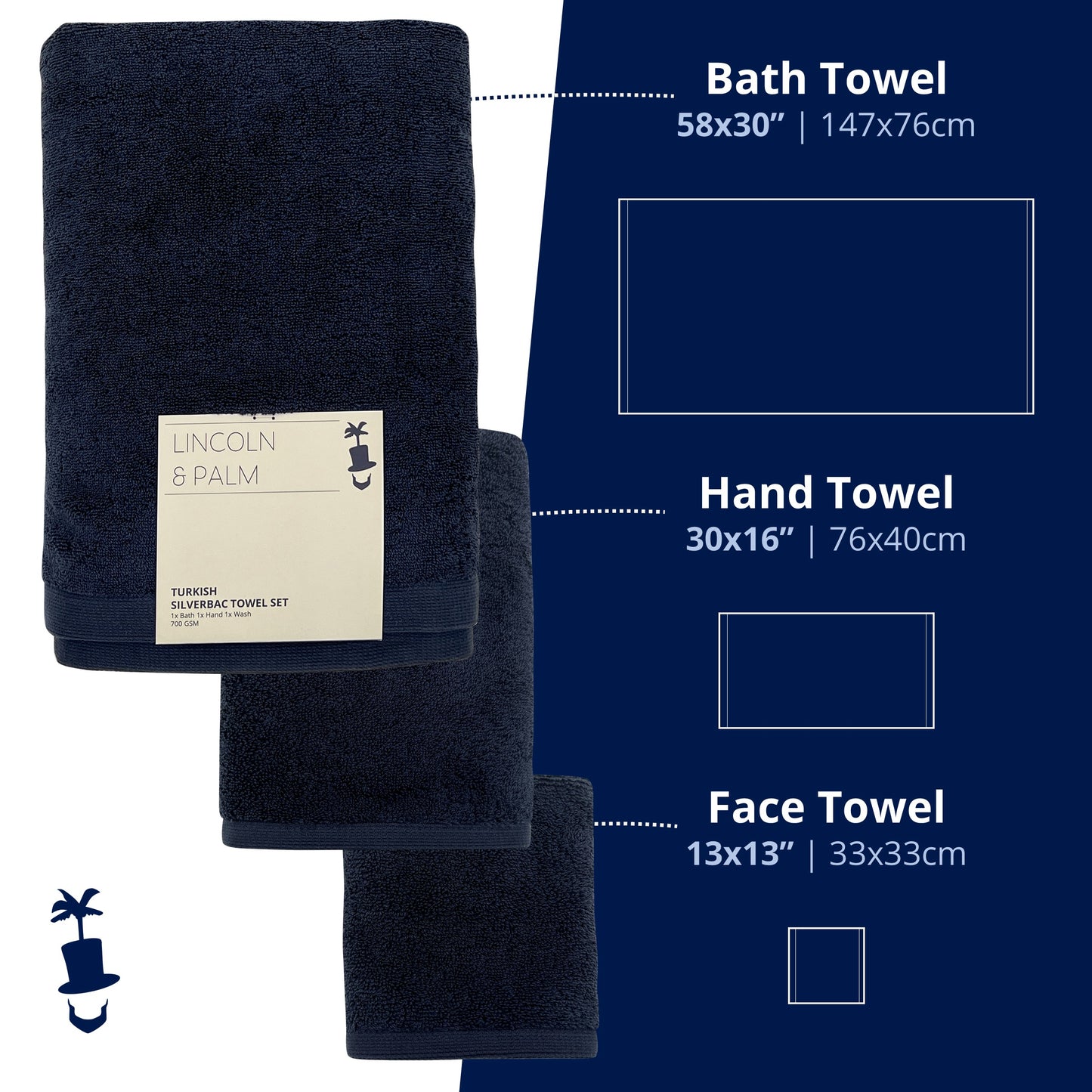Lincoln & Palm Turkish Towel Set – Plush, Absorbent & Silver-Infused (3-Piece)
