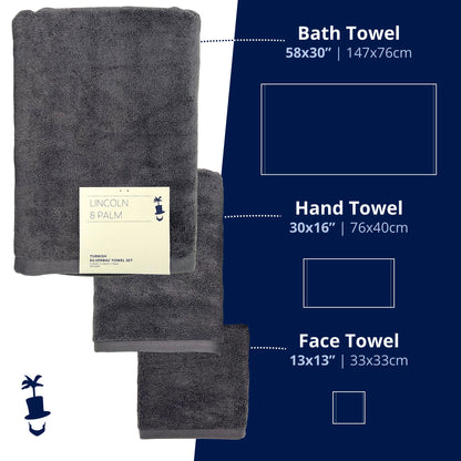 Lincoln & Palm Turkish Towel Set – Plush, Absorbent & Silver-Infused (3-Piece)