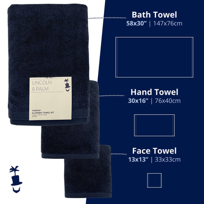 Lincoln & Palm Turkish Towel Set – Plush, Absorbent & Silver-Infused (3-Piece)