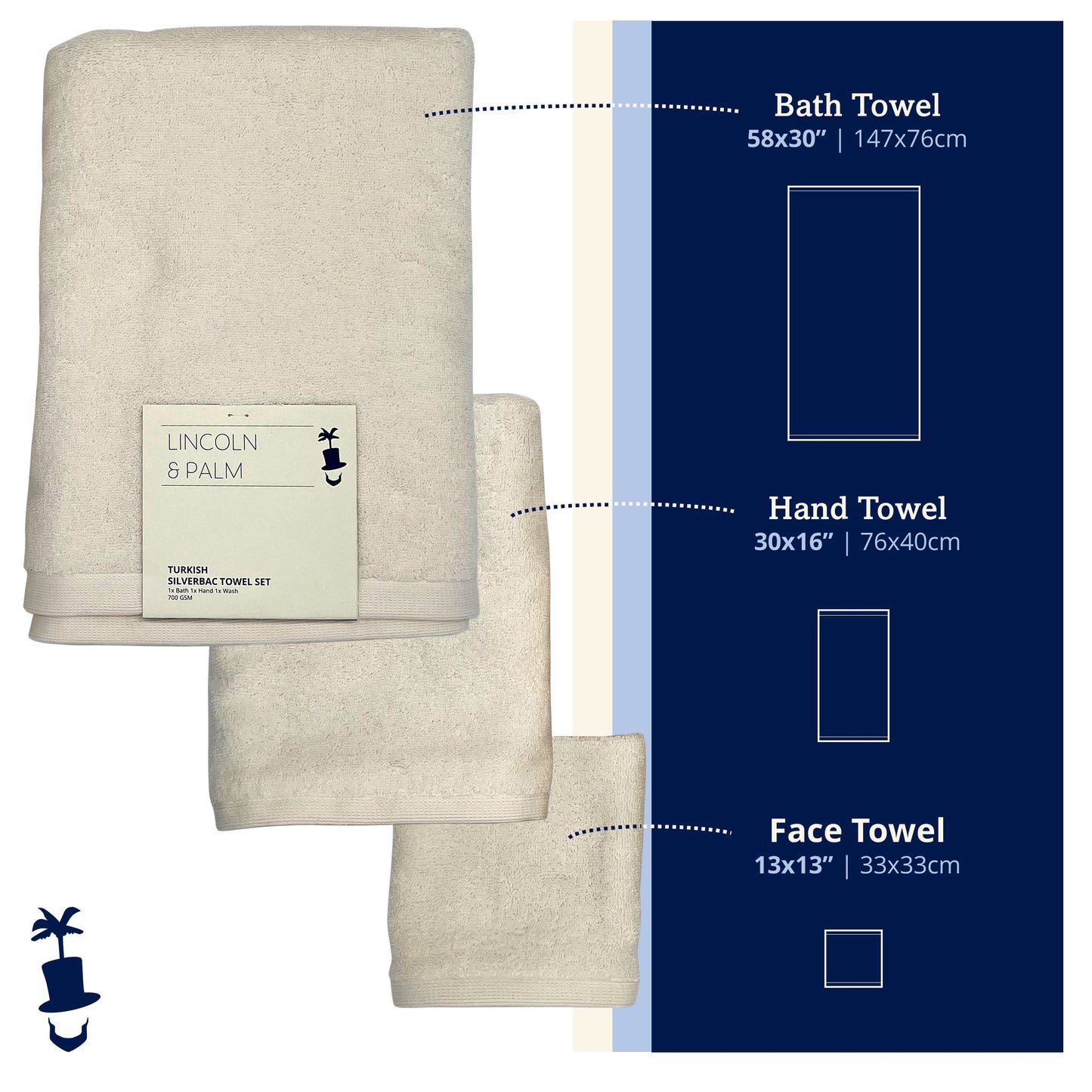 3 PC Turkish Towels Set, 700 GSM, SILVERbac Tech | 3 Piece Towel Set